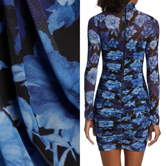 Alice + Olivia Delora Mesh Mini Dress in Dream Floral Royalty Print Blue 6 - Picture 11 of 11